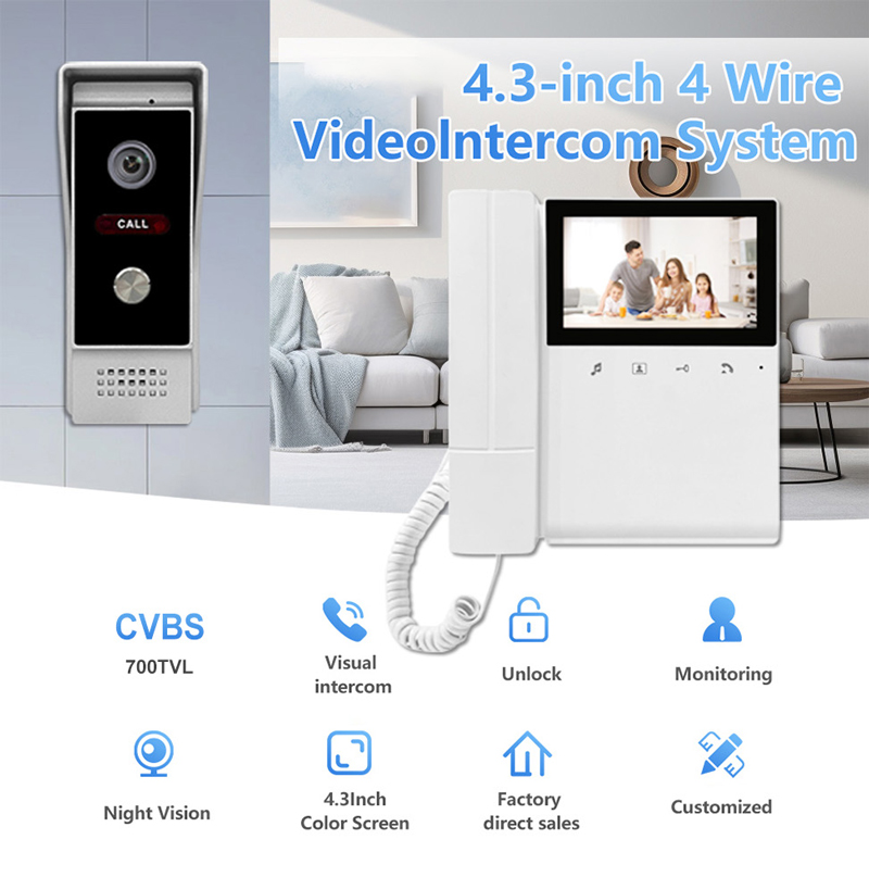 Home Security Uk - Sistem Interkom Video 4 Kabel untuk