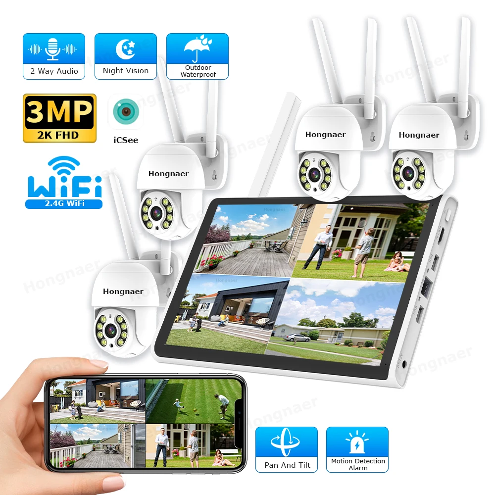 2026 Hongnaer 3MP 4 Channel Wi - Home Security Wifi Camera ulasan dan harga