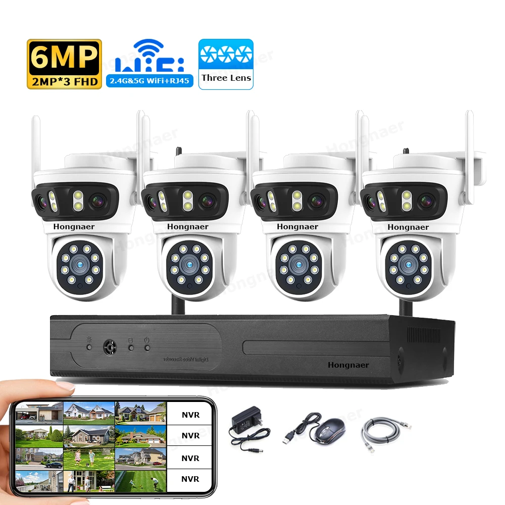 2026 Hongnaer 6MP 4CH 3 Lensa  - Home Security Wifi Camera ulasan dan harga