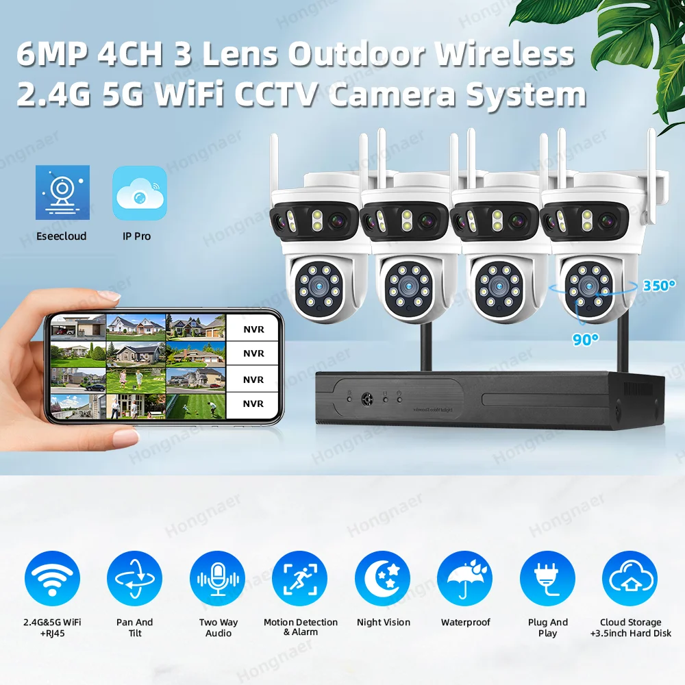 2026 Hongnaer 6MP 4CH 3 Lensa  - Home Security Wifi Camera ulasan dan harga